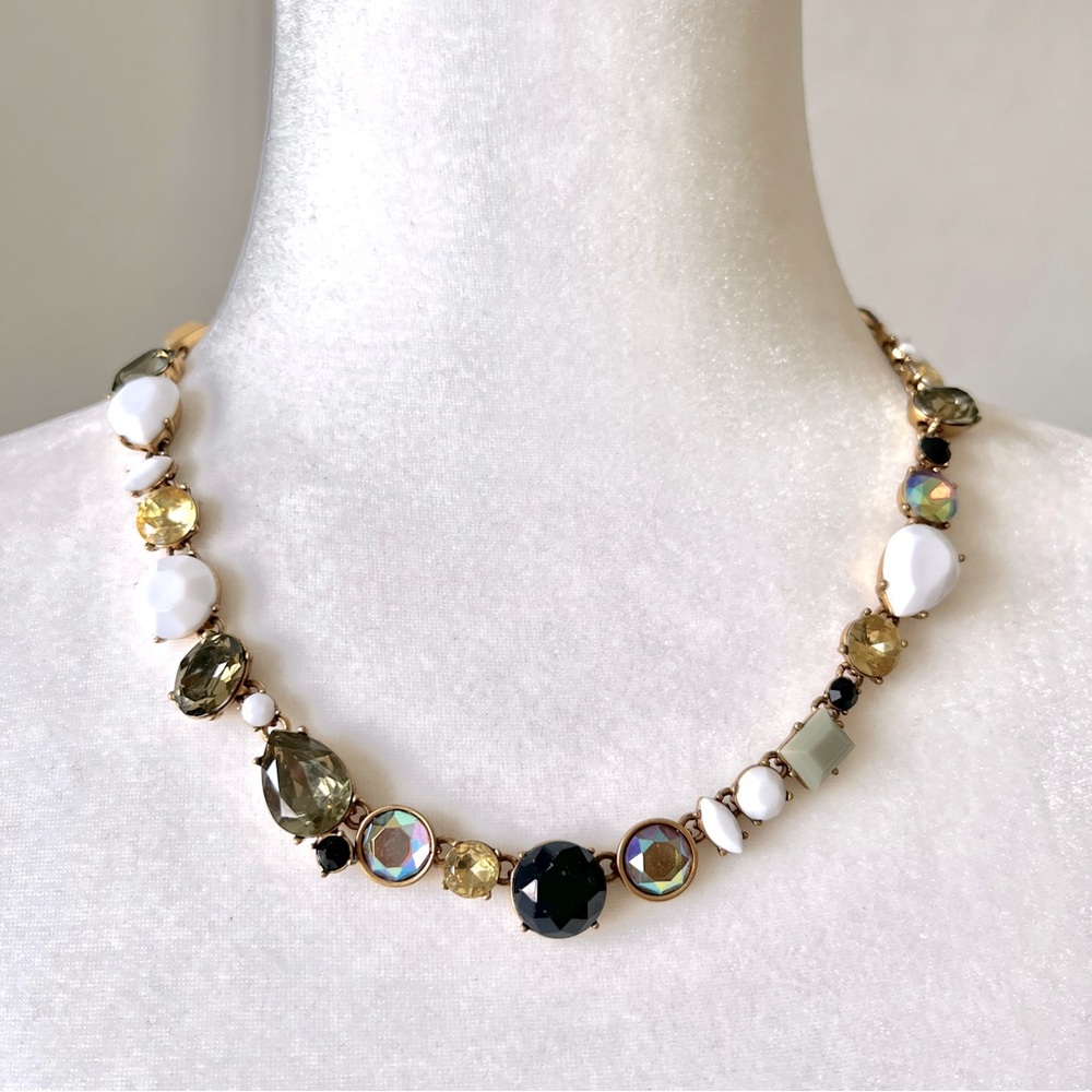 J. CREW Statement Necklace Multi Colored Stones Rhines…